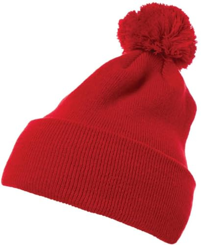 Flexfit unisex stickad mössa cuffed pom pom stickad mössa röd en storlek, röd, En Storlek