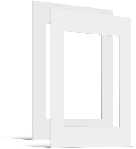 JUNOMI® 2X Passepartout DIN A2 Außenmaß für Bildformat DIN A3, Reinweiß | Für Bilderrahmen DIN A2 (42x59,4 cm), Bildformat DIN A3 (29,7x42 cm), Schrägschnitt, 1,5 mm Karton