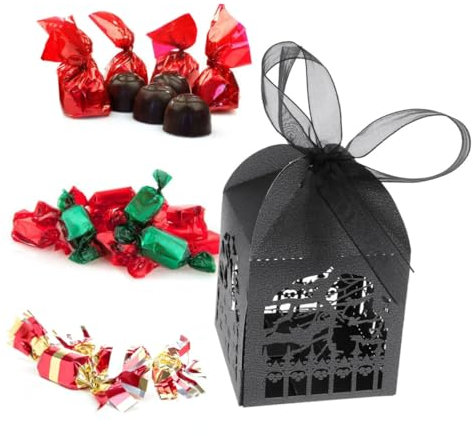 PartyKindom Luxury 50pcs Candy Boxes Black Boxes Lids for Wedding Favors Perfect Party for