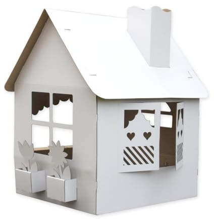 Paxit - Spielhaus Kinder Outdoor 1 Stück, Höhe 147 cm, Ökologisch Papphaus für Kinder zum Bemalen, Sicher Spielhaus Indoor Pappe, Einfach zu Montieren Haus, Imagine Playhouse