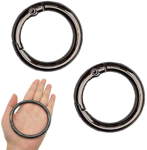 XCSJ 2 Stück Runde Karabiner 75mm OD 63mm ID(Schwarz) | Sehr Robust Zinklegierung Runde Karabiner Ring Karabinerhaken Rund Groß Rund O Ring für Schlüsselanhänger, Tasche, DIY