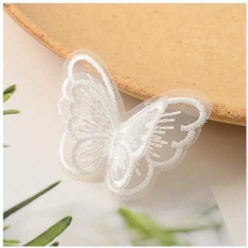 Wisafory 10 Stück Spitze Tüll Schmetterling Applikation Stickerei Aufnäher Spitzenstoff Patches Schmetterlinge Applikationen Zubehör für DIY Kleidung Tasche Haarschmuck Weiß | Tüll Spitze, 4x5 cm, zum Aufnähen, Kleidung Taschen Haaraccessoires Basteln, DIY Dekoration