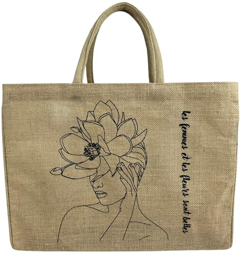 Domelo Einkaufskörbe. Bedruckte Einkaufstasche. Jute Tasche groß. Korbtasche, wasserabweisenden Strandtasche. Jutetaschen Shopper als Shopping bag. Tragetasche (Frau) | Bedruckte Einkaufskörbe mit wasserabweisender Innenbeschichtung, faltbare Jutetasche Shopper mit Reißverschlussfach