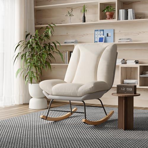BRILVERDE Gungstol, vadderad gungstol med justerbart ryggstöd, modern relaxfåtölj, ryggstolar, vardagsrum, relaxstol, gungstol, för vardagsrum, sovrum, balkong (B)