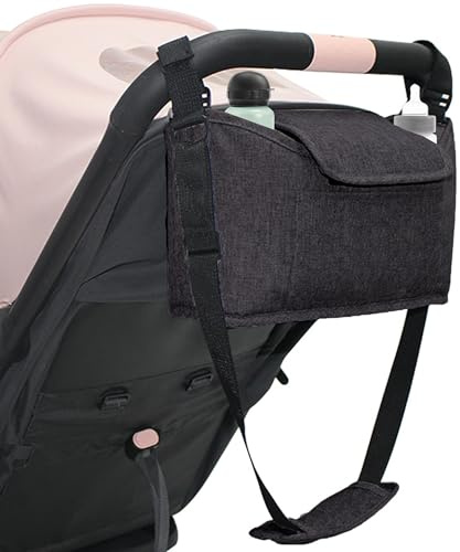 SUQ Organiseur De Poussette Avec Porte Gobelet, Dos à Suspendre, Baby Sac De Rangement Pour Poussette, L'Accessoire Poussette Est Nouvellement Mis à Jour, Organisateur De Poussette Et Landau (Noir)