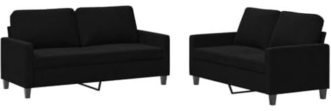 HETFTJN Küchensofa Sofas & Couches Sofas Wohnzimmer Couch - 2-TLG. Sofagarnitur mit Kissen Schwarz Samt für Schlafzimmer Hotelzimmer Relaxationsraum Büro