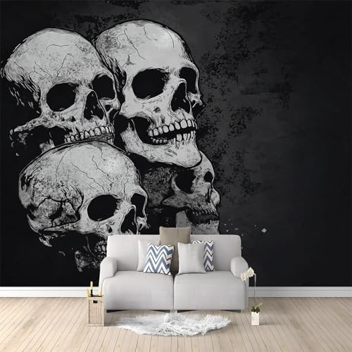 Murales Papel Pintado Salon Patrón De Terror De Calavera Gris 300x210 cm Fotomurale 3D Tejido No Tejido Papel Tapiz Fotográfico Decorativos Murales Dormitorio Oficina Hotel