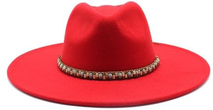 Fedora-Hut, 9,5 cm großer Jazzhut mit großer Krempe, Zylinder mit großer Krempe, Freizeit-Filzhut(Rot)