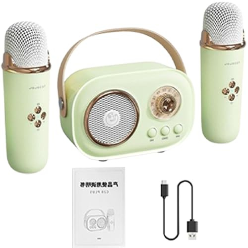 Juego de micrófono y Altavoz de Karaoke para niños, pequeño Altavoz de Karaoke, Pequeño Karaoke con Dos Micrófonos, con Cable de Carga Altavoz de Entretenimiento en el hogar para Mujeres
