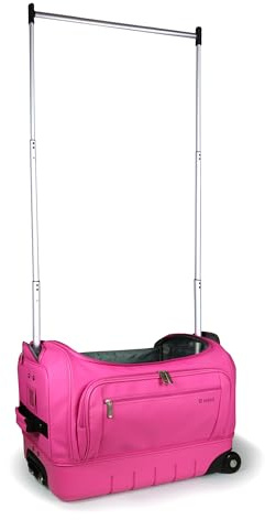 Mavii Dance Bag with Garment Rack, 22 Inch Hardcase Bottom Rolling Duffel for Competitions & Travel, Water-resistant/Wipe-Clean Fabric, Lightweight Aluminum Rack, Wheeled Upright Luggage, Hot Pink