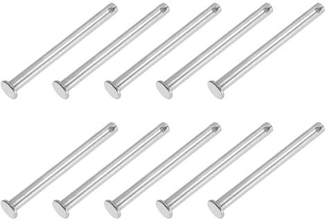 PATIKIL 6 x 70 Mm Single Hole Clevis Pins, 10 Pcs 304 Stainless Steel Flat Head Pin for Hitch Pin Lock Link Hinge Systems, Silver