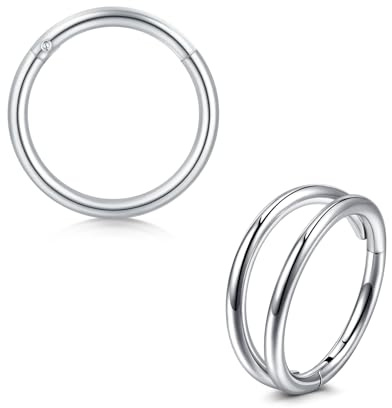 Briana Williams 2stk nasenpiercing Silber Schwarz Segmentring Piercing Nase Septum Ohr Helix Tragus Daith Ring Clicker Chirurgenstahl 16G 8mm