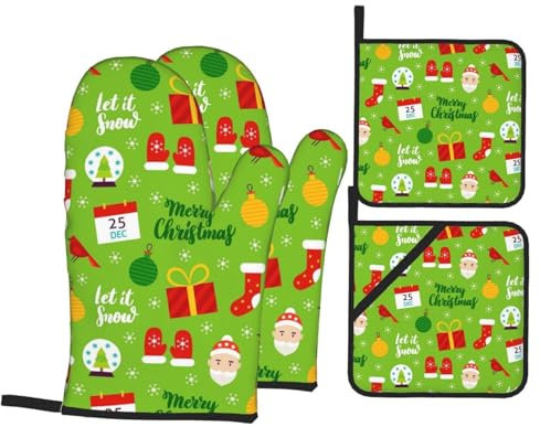 Ofenhandschuhe und Topflappen-Sets Weihnachten Let It Snow Hitzebeständige Küche Backhandschuhe Rutschfeste Oberfläche zum Kochen Backen Grillen Grillen