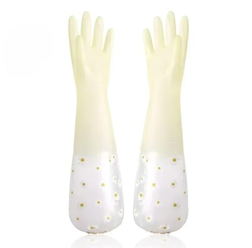 GOOZHI Gants en Caoutchouc pour Le ménage, Lot de 5 Paires de Gants de Vaisselle Longs, imperméables, réutilisables, avec Cordon de Serrage, for Le Lavage et la Cuisine(Yellow)