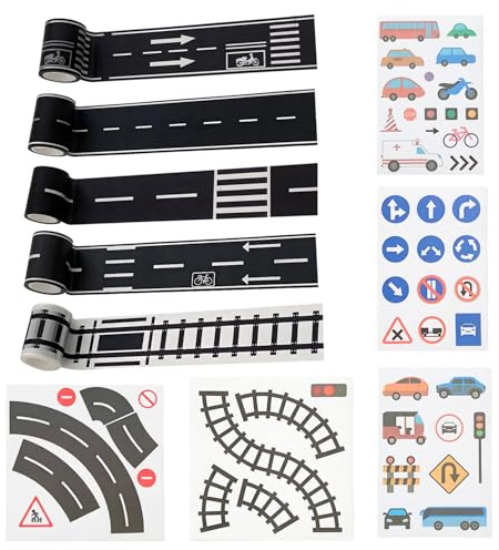 10 Stück Straße Washi Tape Set Autobahn Eisenbahn DIY Dekoratives Klebeband für Kinder Spielzimmer Basteln Schule Verkehrserziehung Selbstklebend