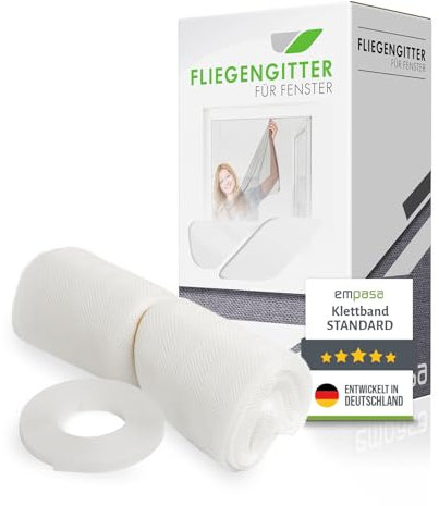 empasa Fliegengitter Fenster Polyester 130 x 150 cm Insektenschutz Gewebe inkl. Klettband individuell kürzbar durchsichtig, Farbe:weiß, Größe:1 Stück