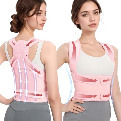 Posture Corrector for Men&Women, Breathable Back Brace Posture Corrector, Adjustable Shoulder Straightener for Improving Posture,Relief for Upper and Lower Back, Lumbar, Neck,Shoulder Pain-blush pink