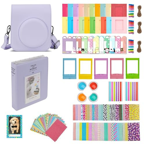 Mumlicha Instant Mini 12 accessori per fotocamera, custodia per fotocamera Instax Mini 12 con 64 tasche album fotografico e cornici per foto, cornici decorative da parete, adesivi per cornici, adesivi