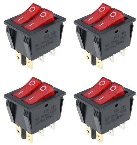 ECSiNG Lot de 4 interrupteurs à bascule rectangulaires à LED rouges 230 V 16 A pour les applications où 2 circuits doivent être commutés indépendamment