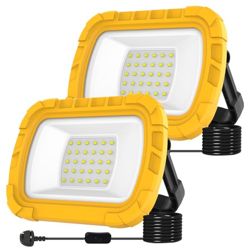T-SUN 30W LED Work Light Garage Lights, 1000LM Job Site Light with Hook, Portable Construction Lights, 6500K Cold White Folding Floodlight for Garage Workshop Camping Outdoor Car Repairing Loft,2 PCS