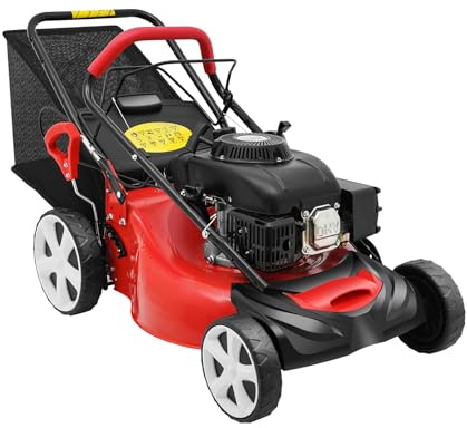 Viertakt Benzin Rasenmäher 140CC 5HP Multifunktionaler Selbstfahrender Rasenmäher mit 8 Gänge Höhenverstellung für Stadtgärten und Villen