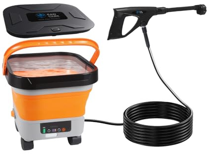 Cordless Pressure Washer w/3.5Gal Tank with Universal Wheel 6-in-1 Nozzle, Max 620PSI, 16.4FT Hose, 20000mAh Lithium Battery, Fold Portable Washer for Camping, Pet Cleaning,Watering The Flowers