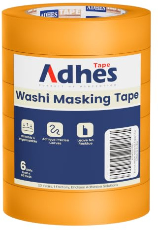ADHES Ruban De Masquage De Peinture 15 Jours UV Résistant Washi Tape Set, | 25MM X 55M X 6 Rouleaux Jaune Pour La Peinture DéCorative Tape De Peintres IntéRieurs, Bricolage, Arts, Artisanat