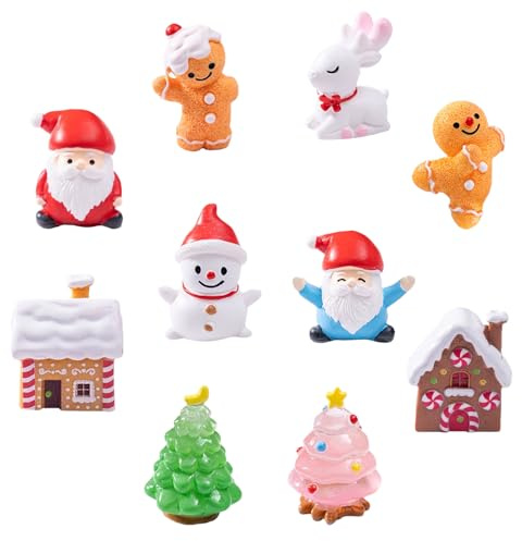 Satiskid 10 PCS Christmas Miniature Figurines, Santa Claus, Snowmen, Gingerbread Men, Reindeer, Xmas Trees, Mini Christmas Figurines Ornaments, Xmas Goody Bag Filler Party Favors