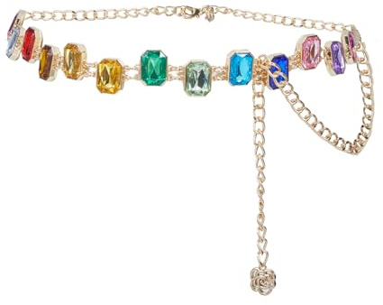 NICENEEDED 41.7 Zoll Bunter Strass Körperkettengürtel Verstellbare Taillenketten Mit Regenbogen Edelsteinen Und Diamanten Dekorativer Metallgürtel Im Westernstil Für Kleider