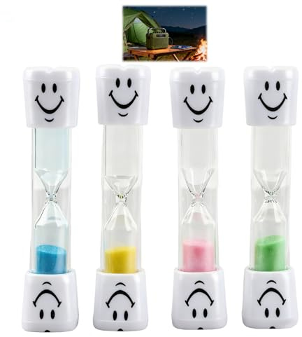 Clessidra con faccina sorridente, 4 pezzi, timer per lavarsi i denti per bambini, timer da 3 minuti – Sabbia blu/rosa/verde/gialla, per lavarsi i denti per bambini piccoli