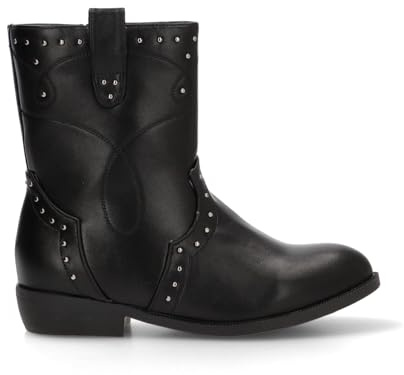 Etika Botas Camperas para Niña, Botín Estilo Cowboy con Tachuelas y Tacón Bajo de 3cm, Cierre con Cremallera, Modelo 110555 Negro - 35