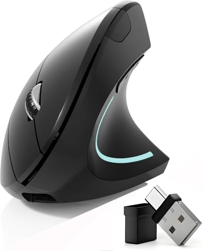 Neises Mouse Bluetooth, tipo c e USB 2.4G, mouse verticale wireless ricaricabile, mouse ergonomico, 800/1200/1600 DPI, pulsanti per laptop, desktop, PC, MacBook, Mac