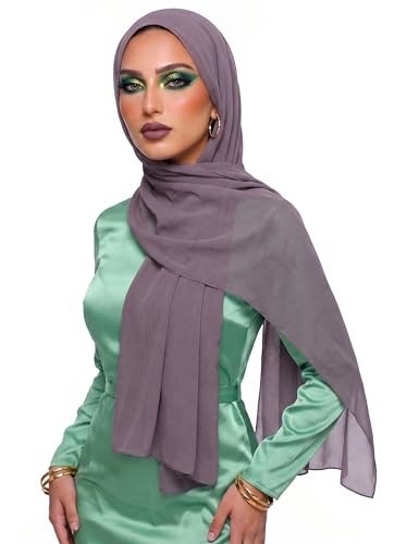 Ladies Scarves, Shawls and Wraps - Scarf For Women - Hijab Scarf for Women Girls - Georgette Chiffon - Islamic Headscarf Wrap - Soft & Breathable Hijab - Lightweight & Comfortable - 180 x 72, Lilac