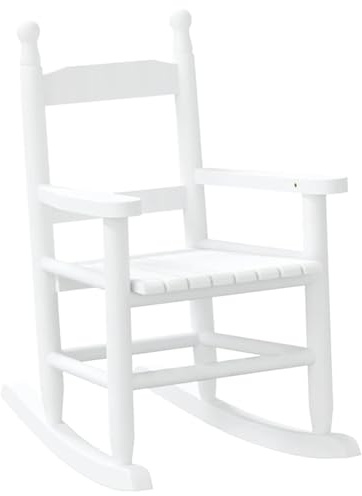 Sedia a dondolo per bambini, in legno massiccio di pioppo, con rete a doghe, 36 x 46,5 x 57 cm, portata 110 kg, per soggiorno, giardino, balcone, relax e dondolo, colore: bianco