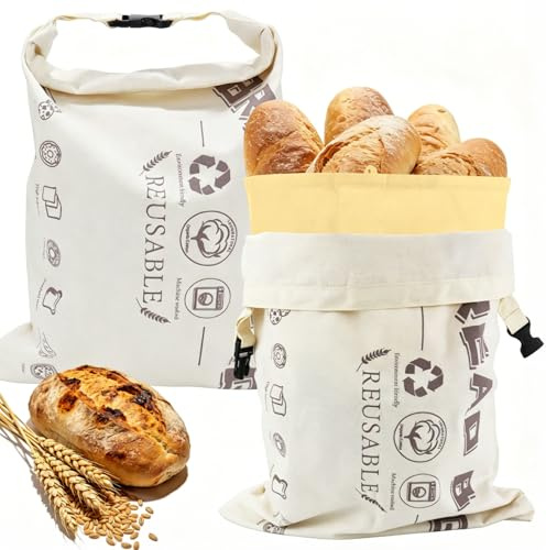 sudatong Bienenwachs Brotbeutel - Wiederverwendbare Brotbeutel, 2 Stück 43cm×33cm, Natürliche Bienenwachs-beschichtete Baumwoll-Aufbewahrungsbeutel für Brot und Backwaren, um frisch zu bleiben (Weiß)