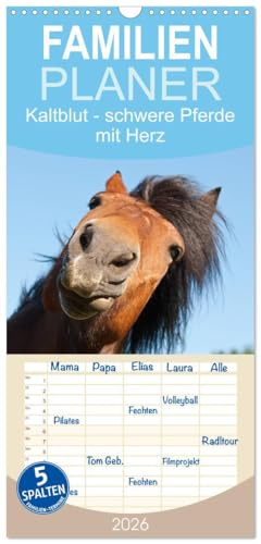 Familienplaner 2026 - Kaltblut - schwere Pferde mit Herz mit 5 Spalten (Wandkalender, 21 cm x 45 cm), CALVENDO: Wunderschöne Fotografien von Kaltblutpferden (CALVENDO Tiere)