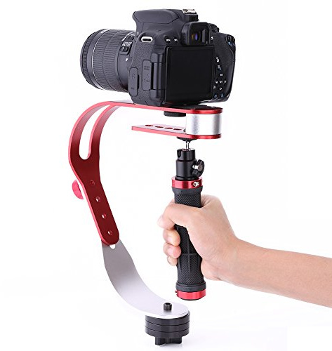 Yosoo- stabilizzatore a mano per SLR DV e fotocamera con impugnatura in gomma in lega di alluminio con supporto rosso per il trasporto. Super offerta