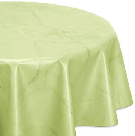 Wachstuchtischdecke abwischbar, OVAL RUND ECKIG, fleckenabweisende Gartentischdecke Marmorstein, zuschneidbare Wachstuch Tischdecke (Rund 140 cm, Apfelgrün)