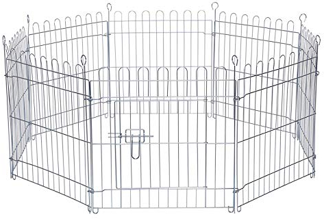 lionto Freigehege für Kaninchen aus robustem Metall, 59x58 cm, erweiterbares Outdoor Gehege für Kleintiere mit Erdspießen, inkl. Tür mit Verriegelung & Schutznetz, witterungsbeständig, 8 Elemente