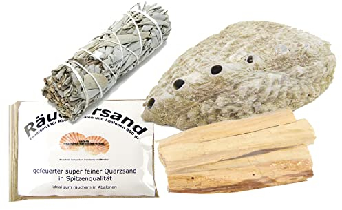 osters muschel-sammler-shop Räucherzubehör - Räuchersand BZW Feuersand in gefeuerter Spitzenqualität // Räucherschale -Abalone mit Einer idealen Größe von 13-16cm (Paket gesamt)