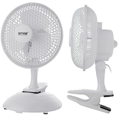 AMOS 6 2 in 1 Clip On & Stand Desk Table Shelf Fan Portable 2 Speed Adjustable 360° Rotating Tilting Tilt Electric Air Cooling Home Office Fan