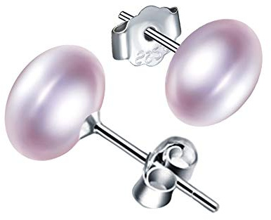 Yumilok Damen Ohrstecker 925 Sterling Silber weiß lila rose Süßwasser-Zuchtperlen 8mm Gestüt Piercing Ohrringe Ohrschmuck für Mädchen