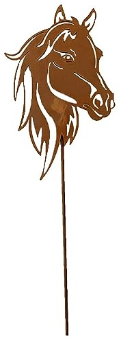 itsisa Dekofigur im Rost Design Pferd mit Stab - Rostfigur für den Garten, Geschenk für Reiter