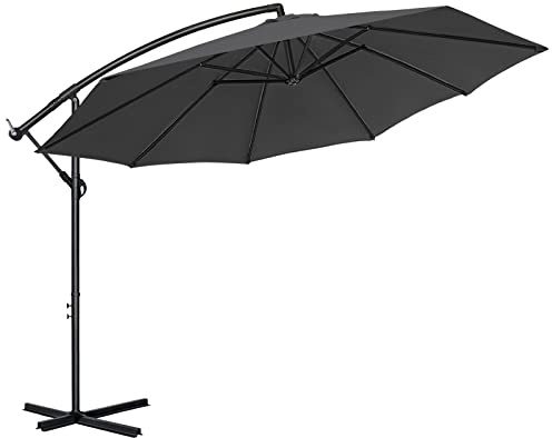 UISEBRT 350cm Alu Sonnenschirme Dunkelgrau mit kurbel - Höhenverstellbarer Balkonschirm Gartenschirm UV Schutz 40+ (350cm,Dunkelgrau)
