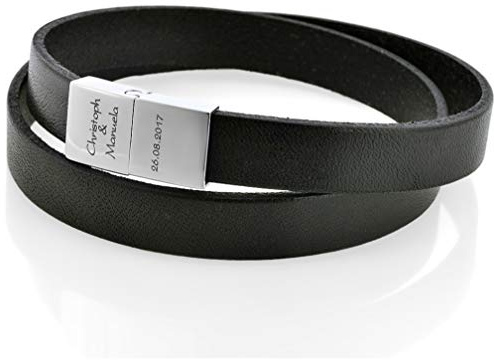 Herrenarmband Gravur Leder schwarz Mann Lederarmband Koordinaten schwarzes Männer Armband Wunschgravur Männer Geschenke Herrenschmuck Namen Männerschmuck Datum