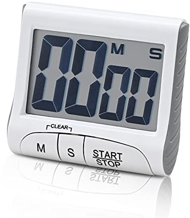 Timer Digital, Countdown Timer Large Screen with Loud LCD Display Multi-Function Kitchen Timer, Small Portable Electronic Stopwatch, White (Batteries not included)