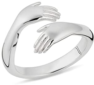 Lily Charmed - 925 Sterling Silver Adjustable Hug Open Ring, 18ct Gold Plated Silver