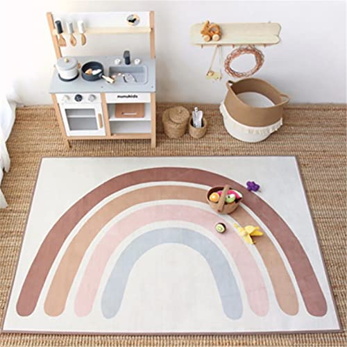 RAILONCH Babymatte Spielmatte Baby Teppich Regenbogen Krabbelmatte, Kinderteppich Kinderzimmer Rutschfest Waschbar Spielteppich für Mädchen, Junge,Babyzimmer (80 x 120 cm)