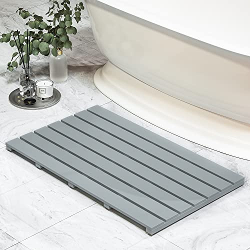 Bamboo Wooden Bath Floor Mat for Luxury Shower - Non-Slip Bathroom Waterproof Carpet for Indoor or Outdoor Use (Grey,31.3 x 18.1 x 1.5 Inches)