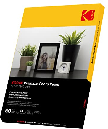 Kodak glänzend fotopapier DIN A4, 50 Blatt 240 g/m2,für Tintenstrahldrucker, photopapier Fotokarten Photokarten Sofort Trocken Wasserfest Hochweiß fotoblätter